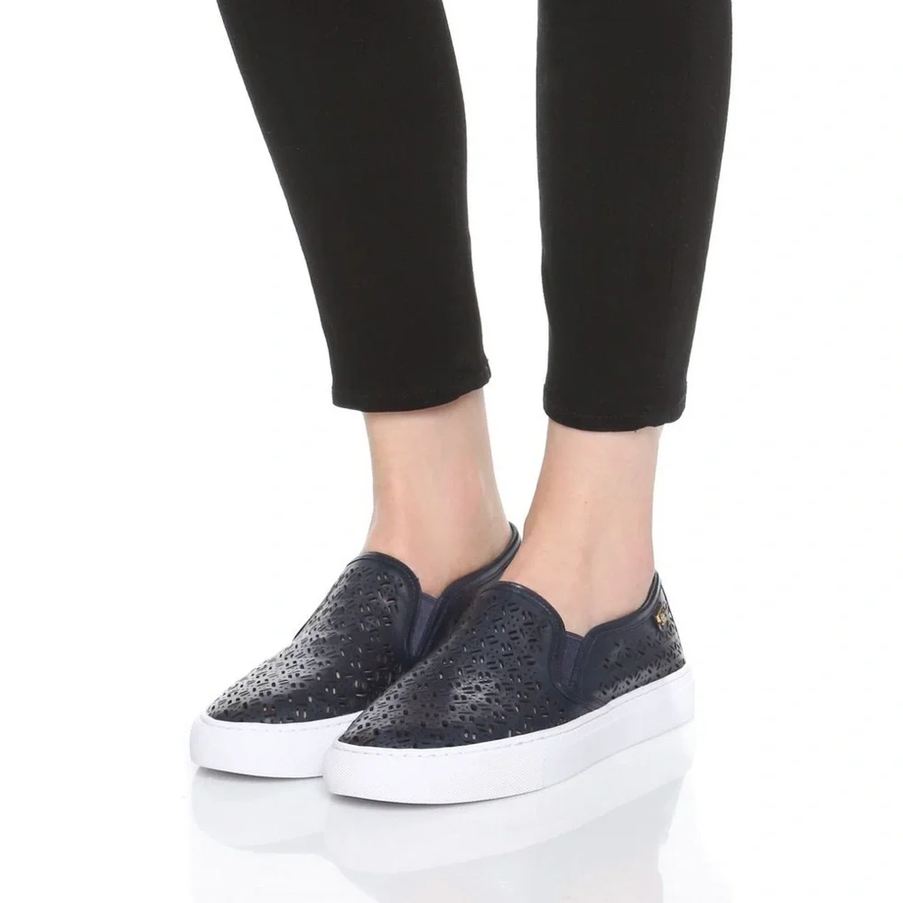 Tory Burch Lennon Perforated Slip On Sneaker Laser Cut Women's Size 7.5 Business